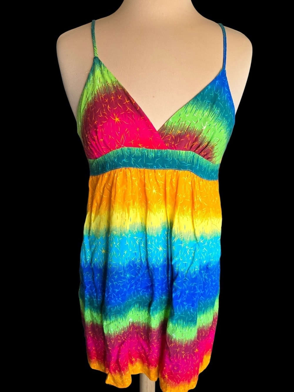 Multicolor Rainbow Striped Spaghetti Strap Dress Sz M